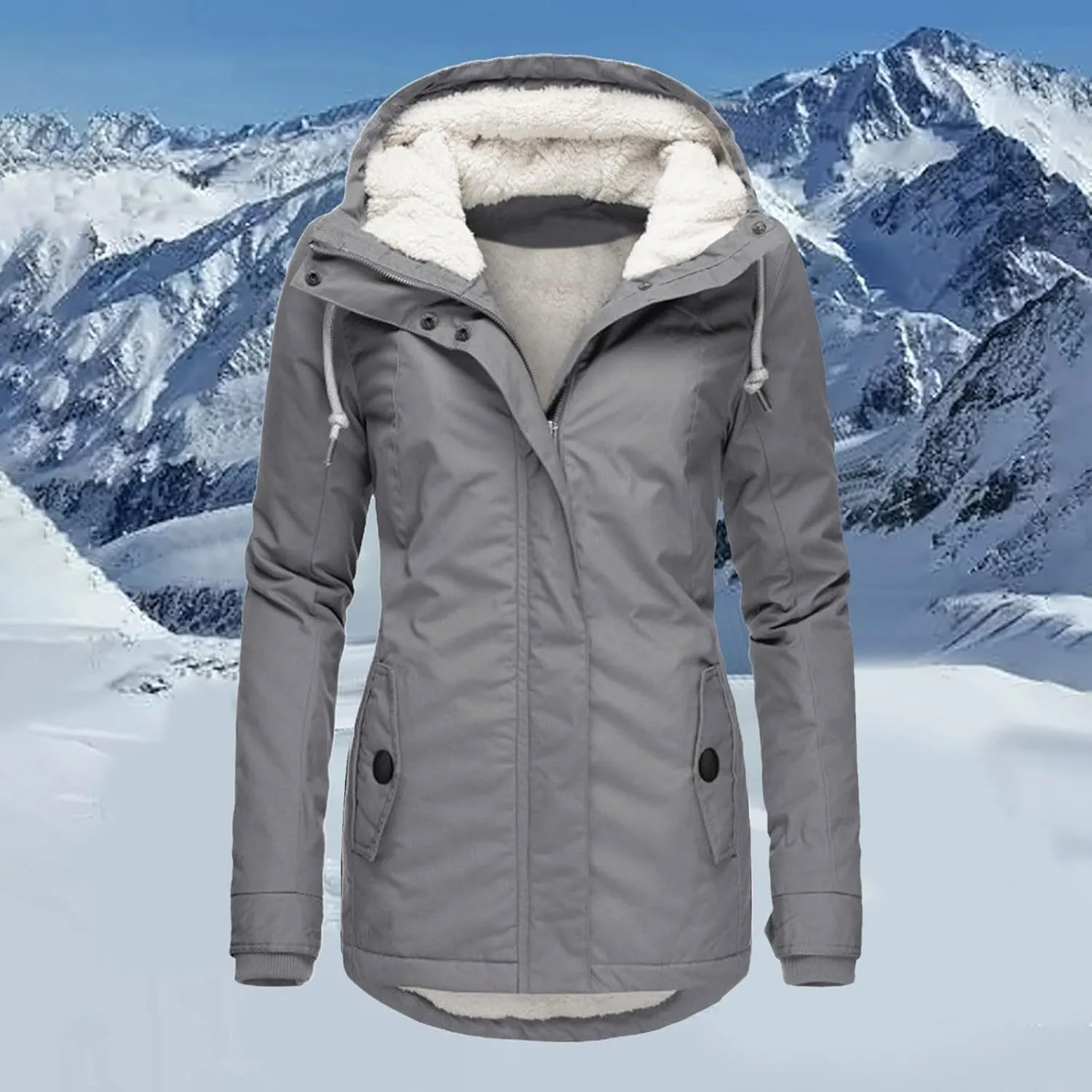 Womens Mid Length Down Coat Fleece Lined Hooded Puffer Jacket Soft Comfy Long Sleeve Quilted Coats Winter Warm Outfits