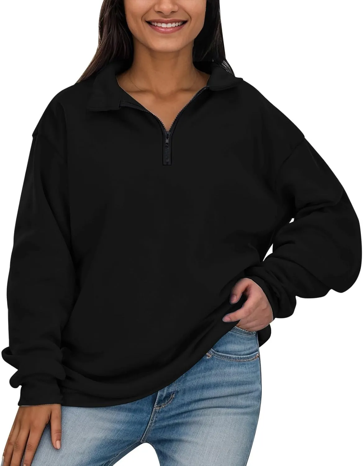 Womens Oversized Half Zip Pullover Casual Long Sleeve Sweatshirt Quarter Zip Trendy Teen Girls Fall Y2k Clothes