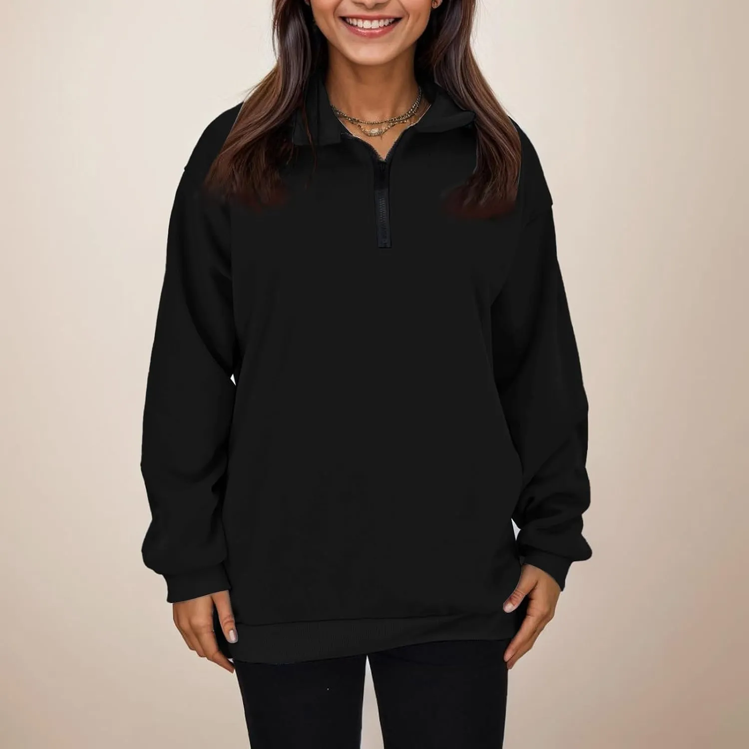 Womens Oversized Half Zip Pullover Casual Long Sleeve Sweatshirt Quarter Zip Trendy Teen Girls Fall Y2k Clothes
