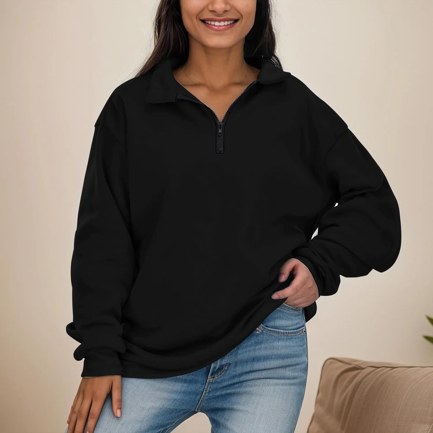 Womens Oversized Half Zip Pullover Casual Long Sleeve Sweatshirt Quarter Zip Trendy Teen Girls Fall Y2k Clothes