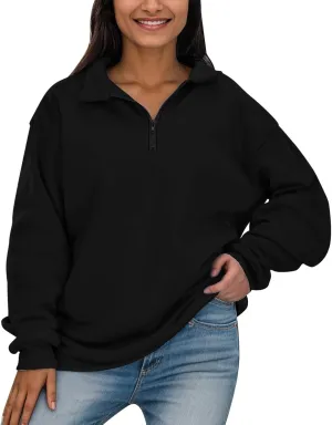 Womens Oversized Half Zip Pullover Casual Long Sleeve Sweatshirt Quarter Zip Trendy Teen Girls Fall Y2k Clothes