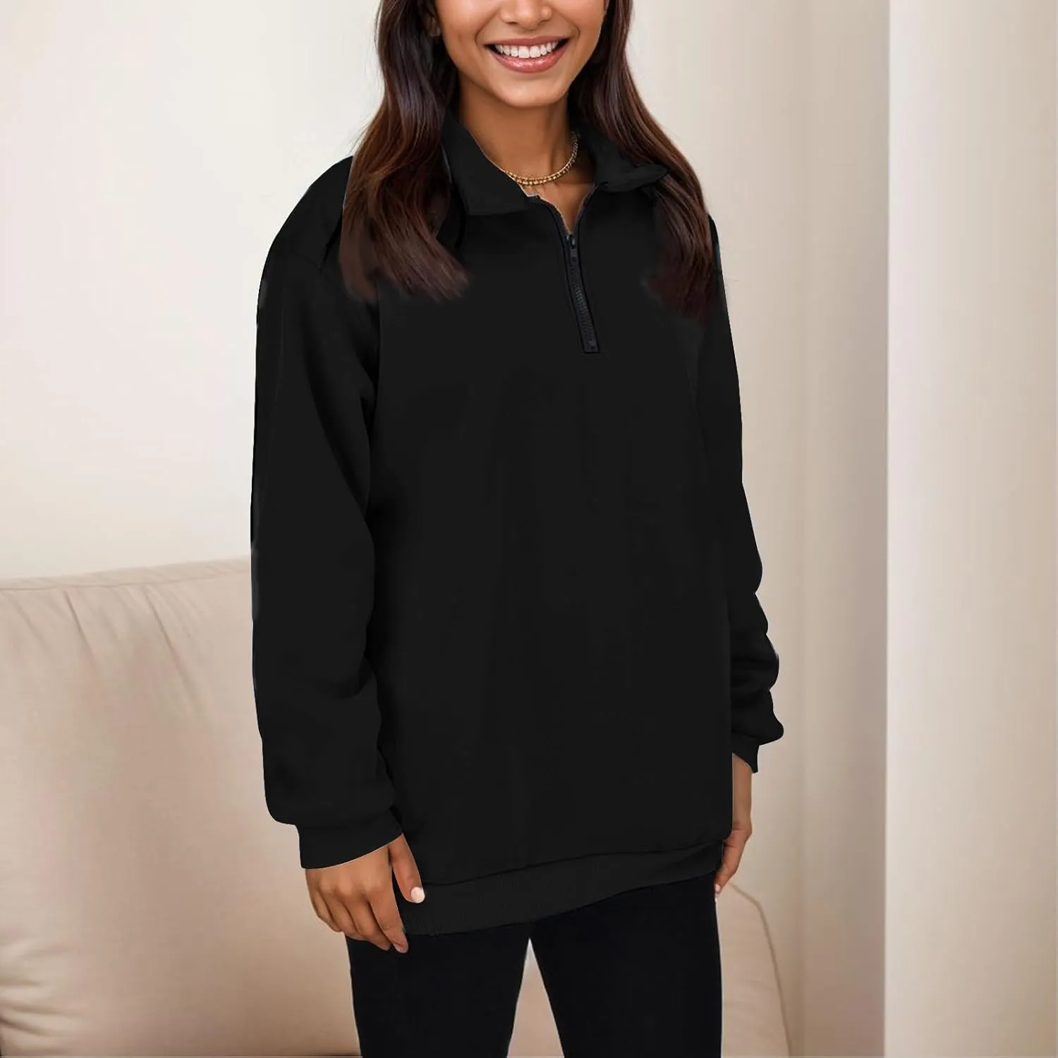 Womens Oversized Half Zip Pullover Casual Long Sleeve Sweatshirt Quarter Zip Trendy Teen Girls Fall Y2k Clothes