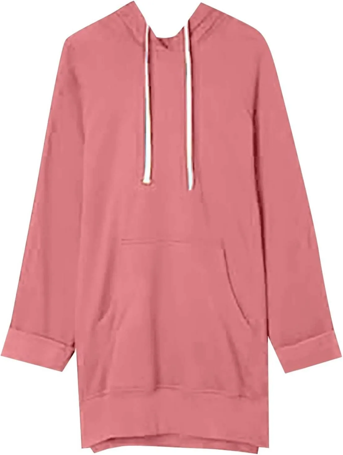 Women's Oversized Hoodie Dress Casual Pullover Long Sleeve Split Hem Sweatshirts Drawstring Hoodies Dress With Pocket