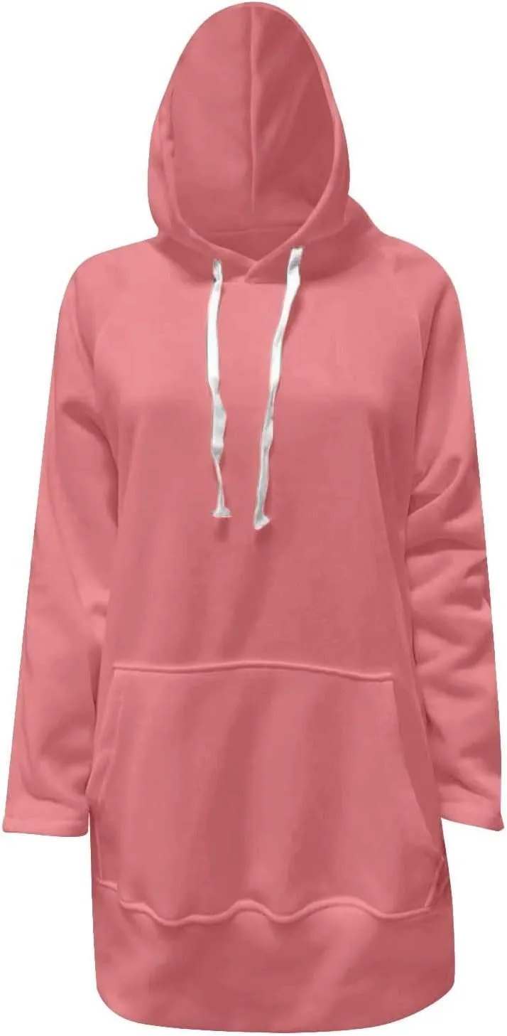 Women's Oversized Hoodie Dress Casual Pullover Long Sleeve Split Hem Sweatshirts Drawstring Hoodies Dress With Pocket