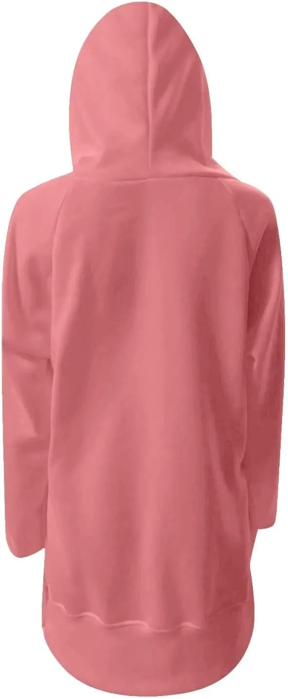 Women's Oversized Hoodie Dress Casual Pullover Long Sleeve Split Hem Sweatshirts Drawstring Hoodies Dress With Pocket