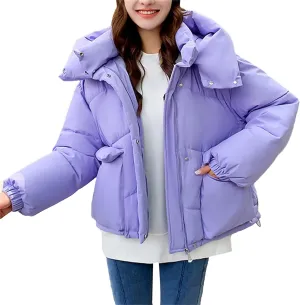 Women's Plus Size Lightweight Puffer Jacket Packable Winter Warm Quilted Bubble Coat Waterproof Windproof Hooded