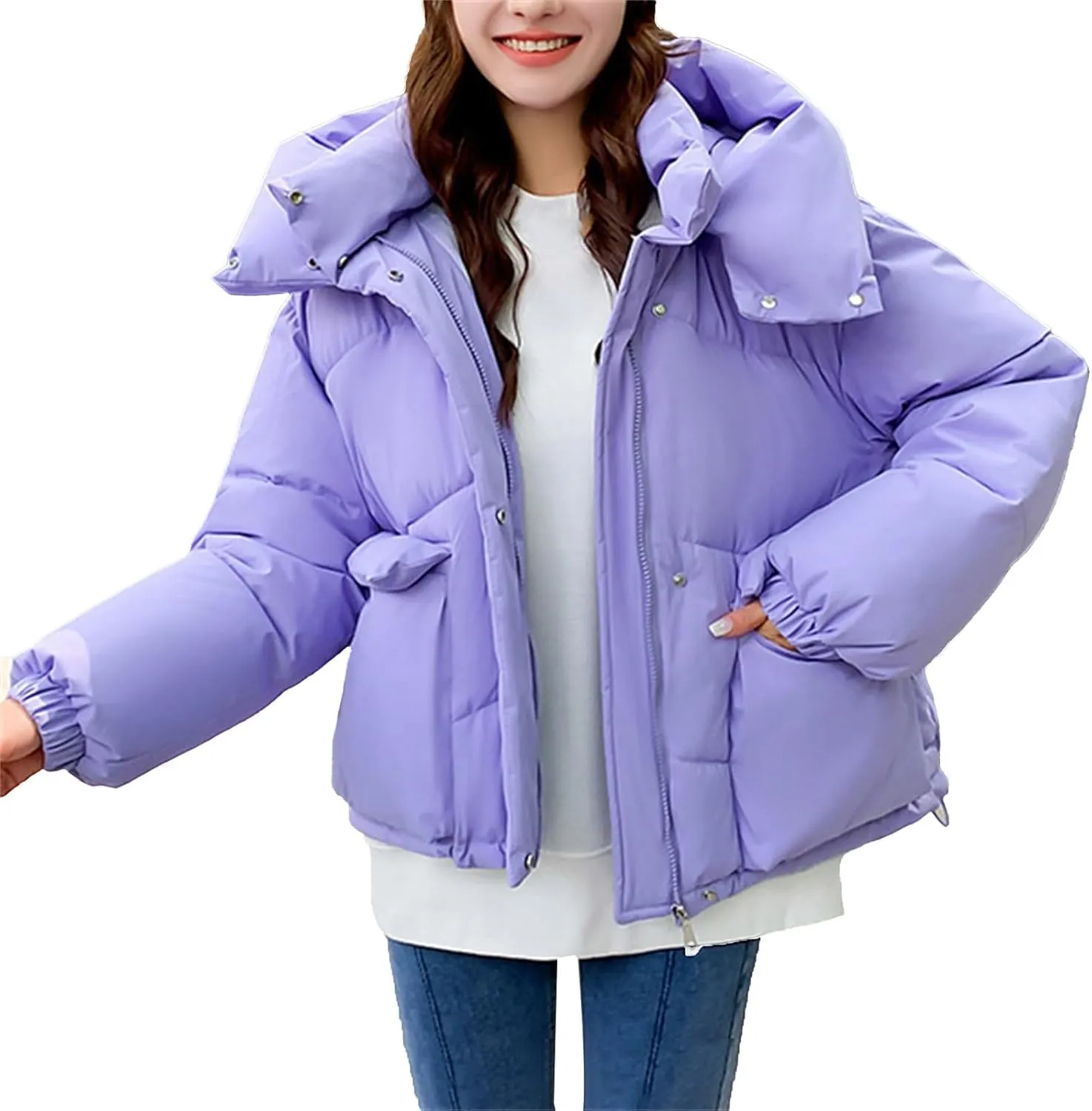 Women's Plus Size Lightweight Puffer Jacket Packable Winter Warm Quilted Bubble Coat Waterproof Windproof Hooded