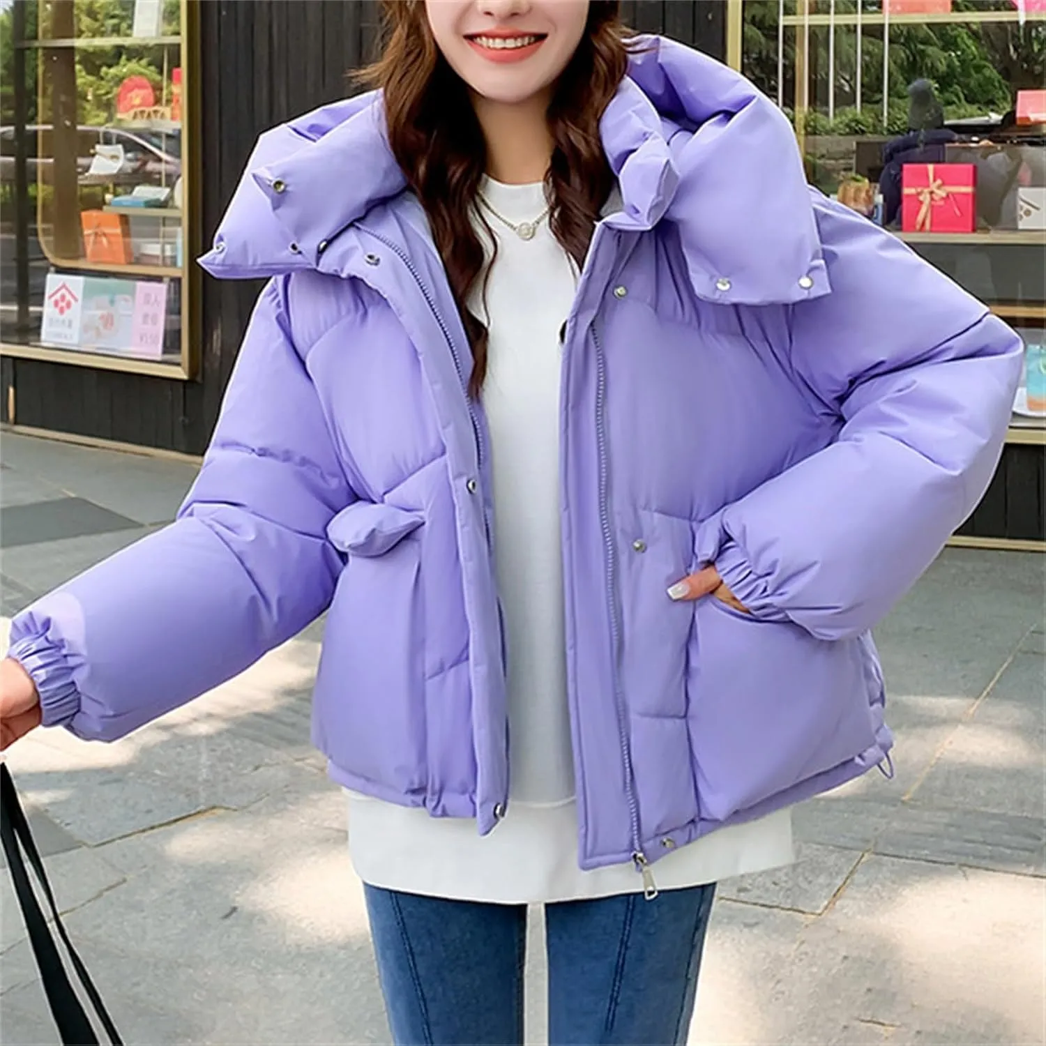 Women's Plus Size Lightweight Puffer Jacket Packable Winter Warm Quilted Bubble Coat Waterproof Windproof Hooded
