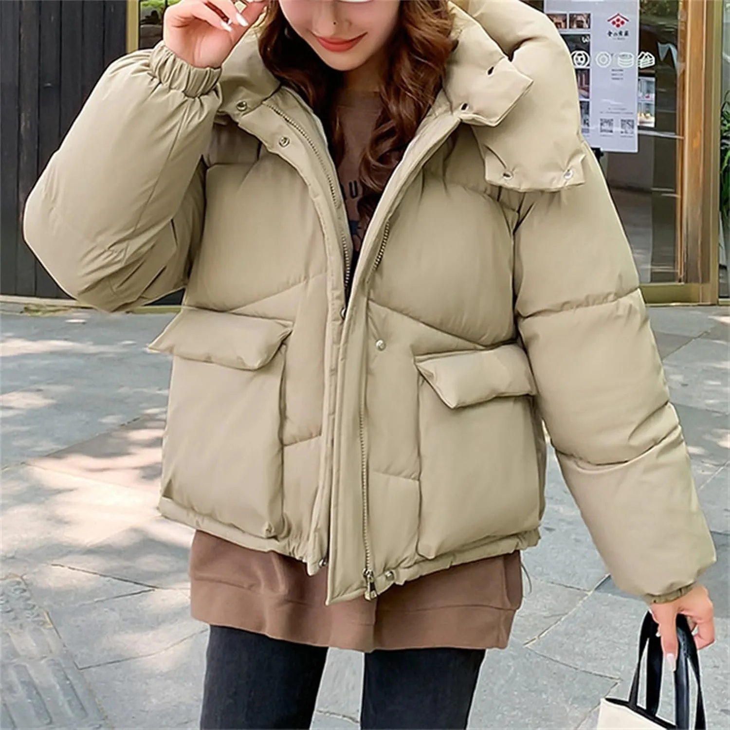 Women's Plus Size Lightweight Puffer Jacket Packable Winter Warm Quilted Bubble Coat Waterproof Windproof Hooded
