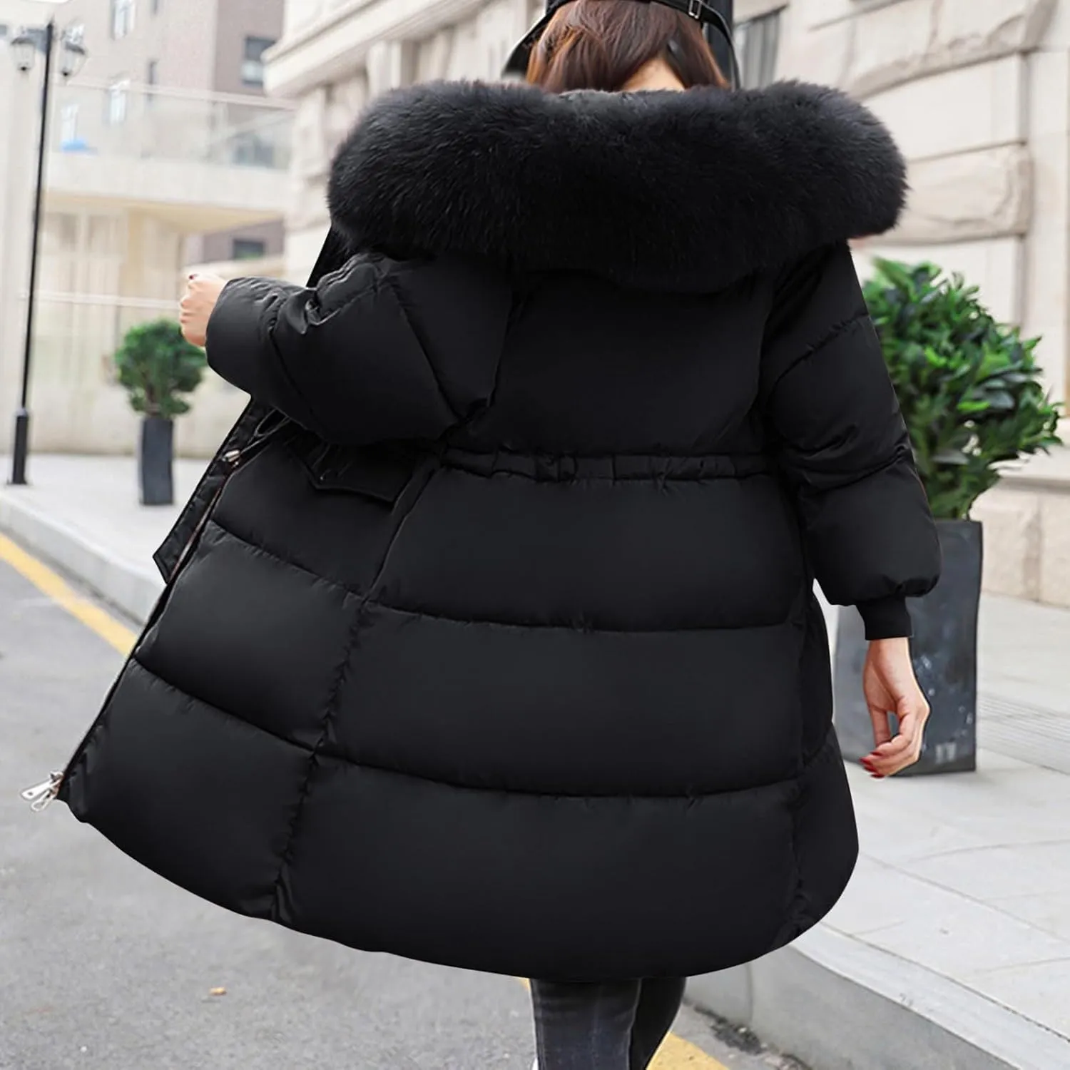 Womens Plus Size Winter Coats Faux Fur Hooded Baggy Outerwear Puffer Jackets Lightweight Quilted Down Jacket Parkas