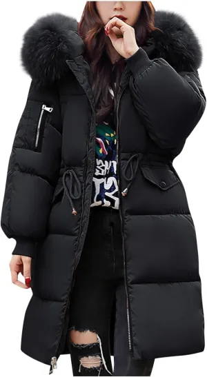 Womens Plus Size Winter Coats Faux Fur Hooded Baggy Outerwear Puffer Jackets Lightweight Quilted Down Jacket Parkas