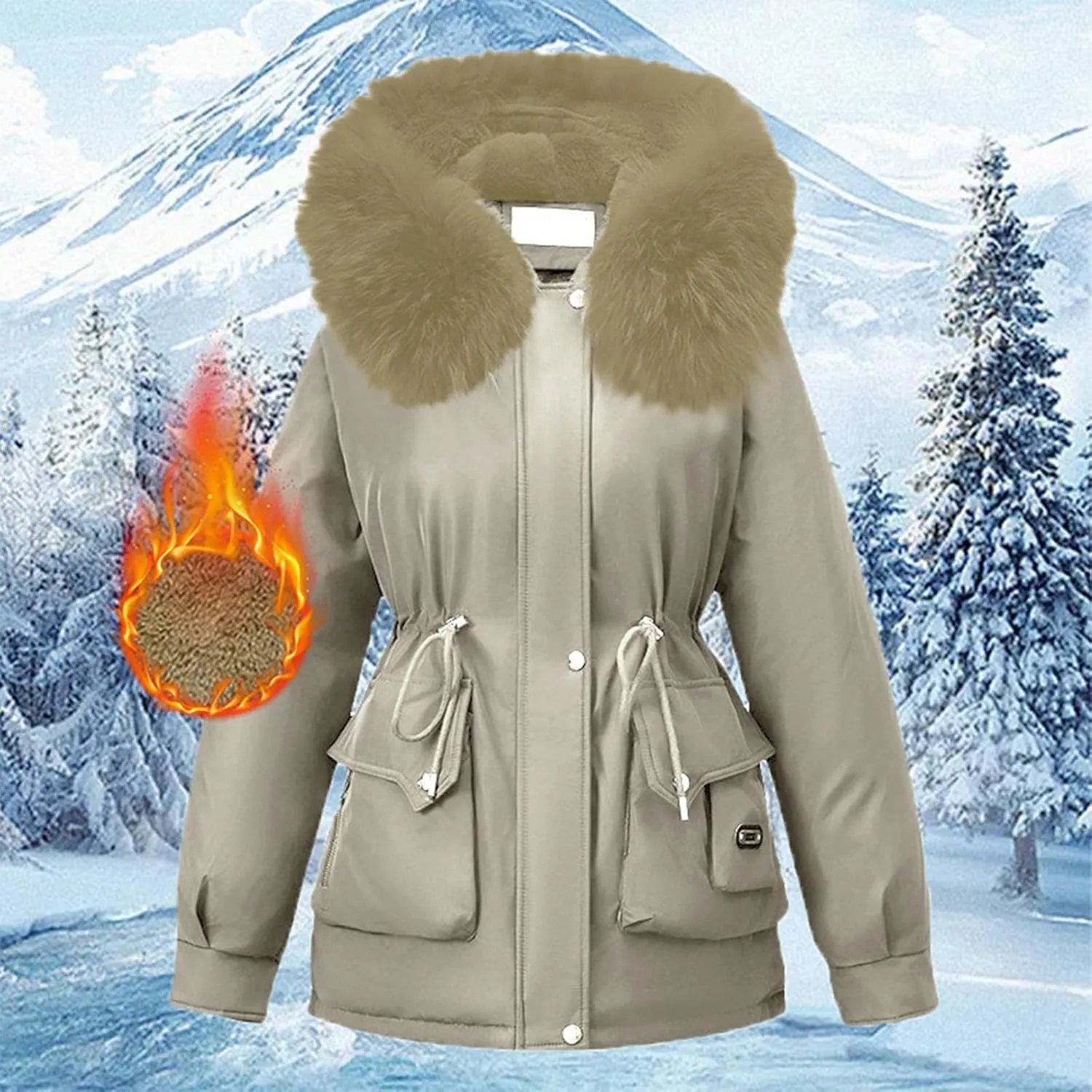 Women's Quilted Winter Coat Warm Puffer Jacket Thicken Parka with Removable Hood