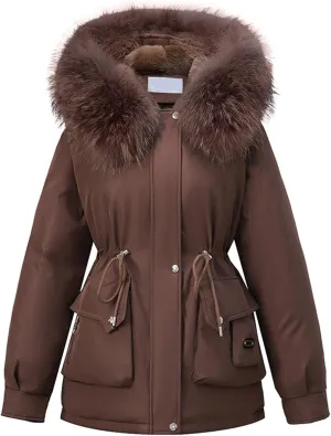 Women's Quilted Winter Coat Warm Puffer Jacket Thicken Parka with Removable Hood