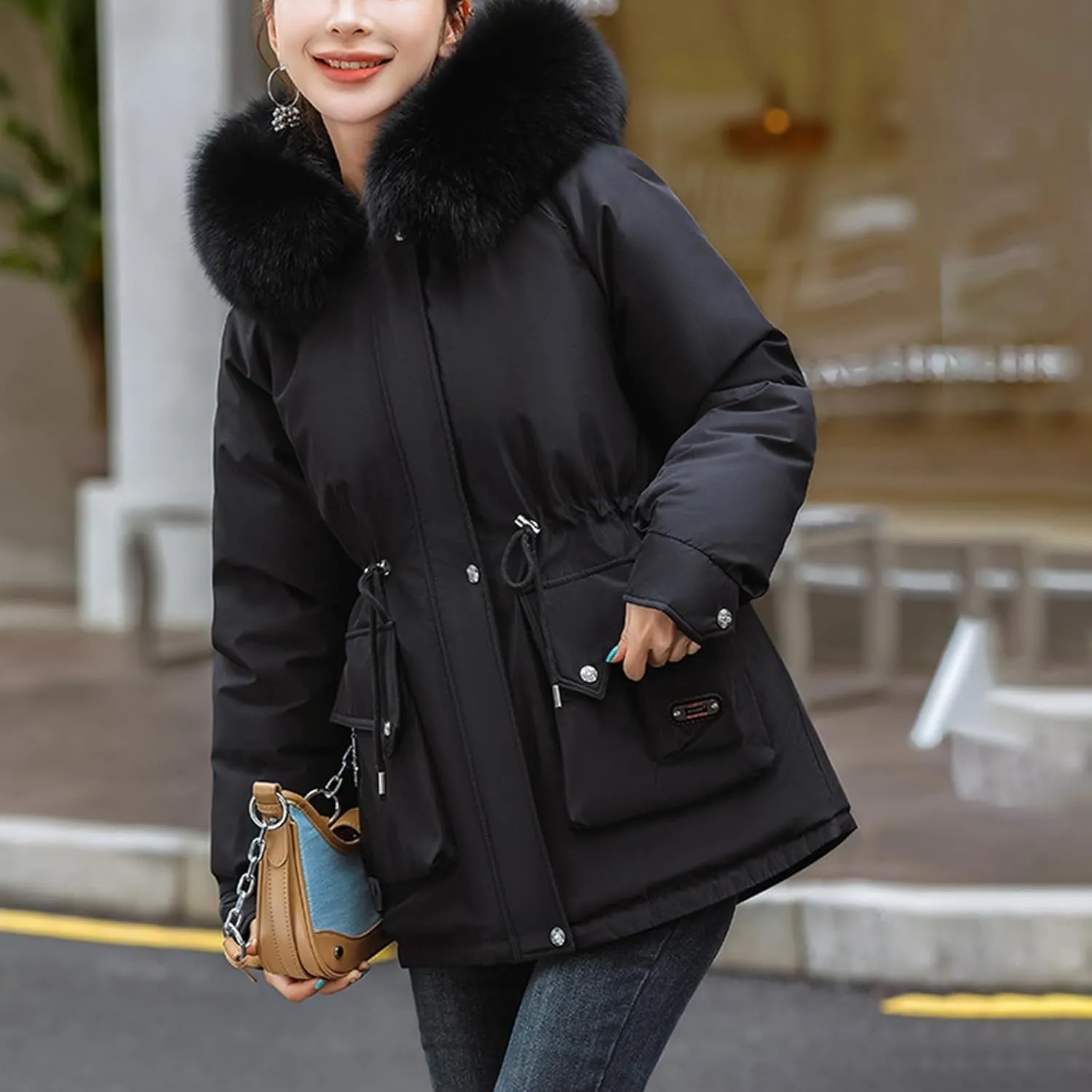 Women's Quilted Winter Coat Warm Puffer Jacket Thicken Parka with Removable Hood