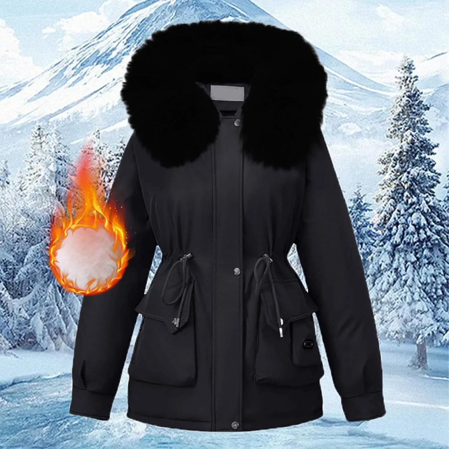 Women's Quilted Winter Coat Warm Puffer Jacket Thicken Parka with Removable Hood