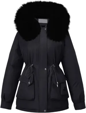 Women's Quilted Winter Coat Warm Puffer Jacket Thicken Parka with Removable Hood