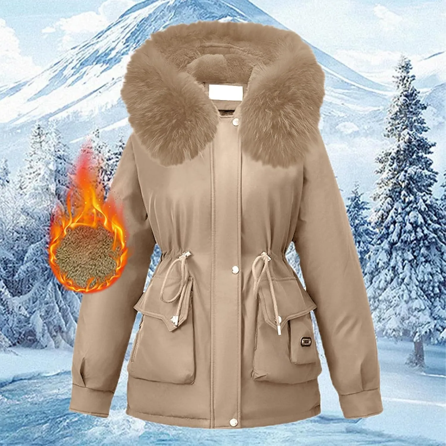 Women's Quilted Winter Coat Warm Puffer Jacket Thicken Parka with Removable Hood