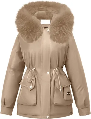 Women's Quilted Winter Coat Warm Puffer Jacket Thicken Parka with Removable Hood