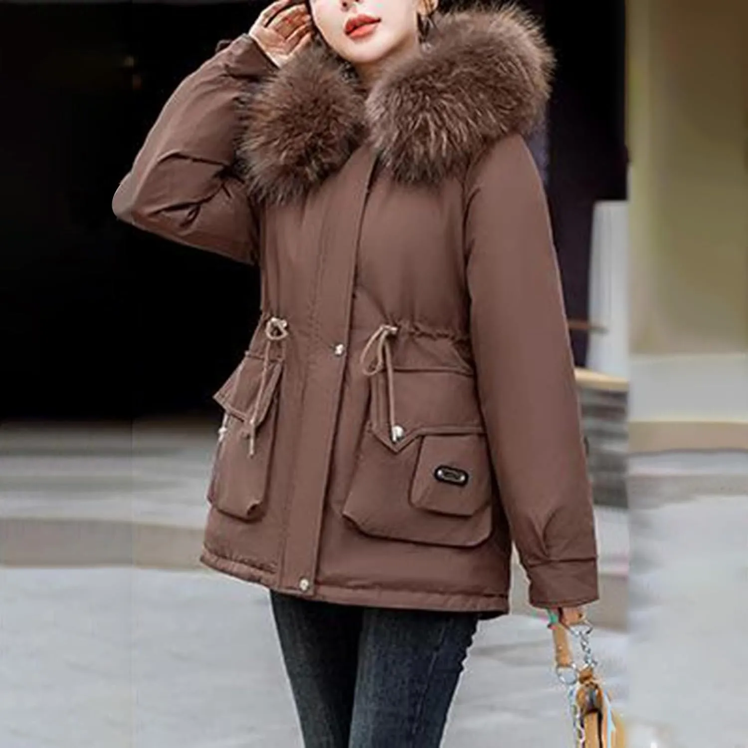 Women's Quilted Winter Coat Warm Puffer Jacket Thicken Parka with Removable Hood