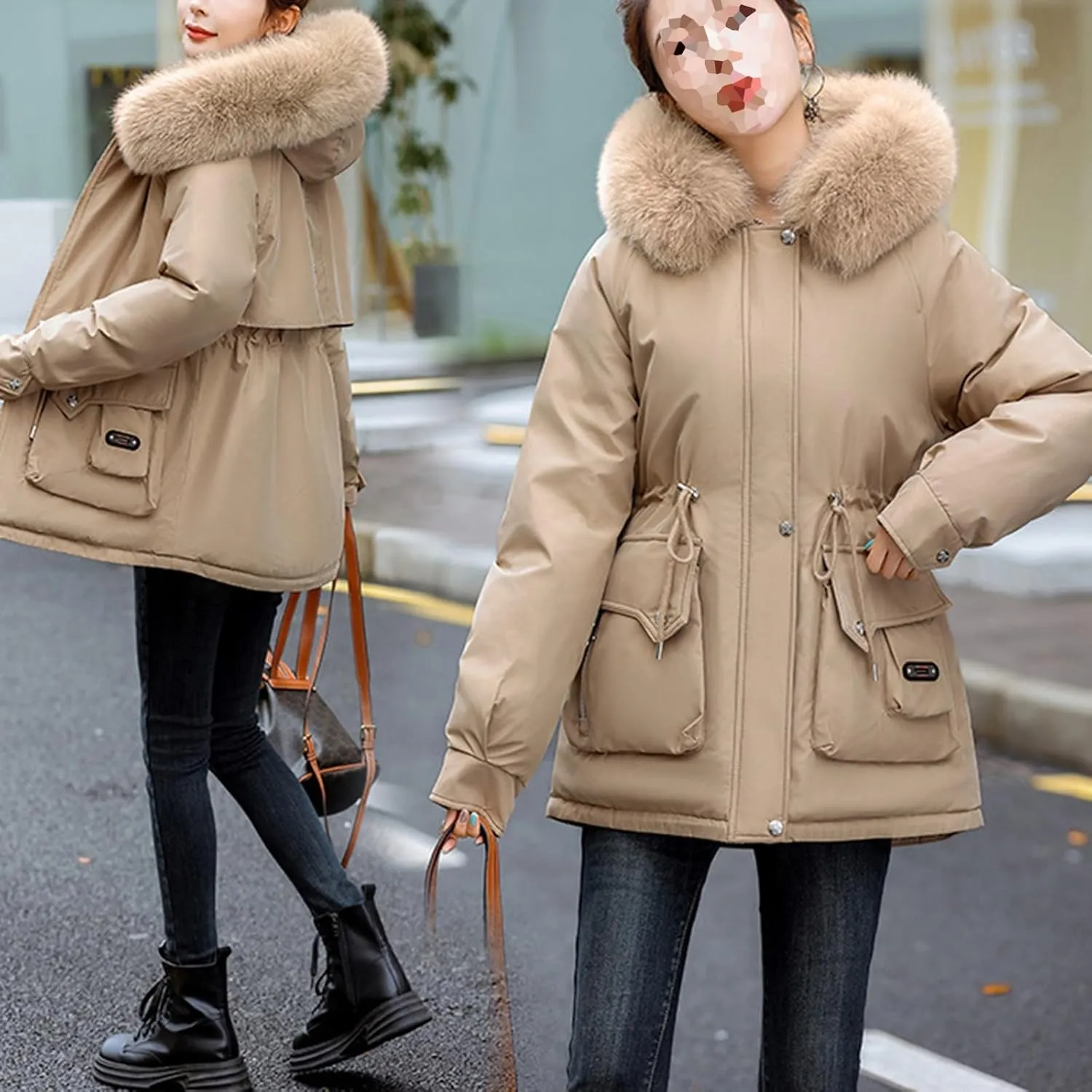 Women's Quilted Winter Coat Warm Puffer Jacket Thicken Parka with Removable Hood