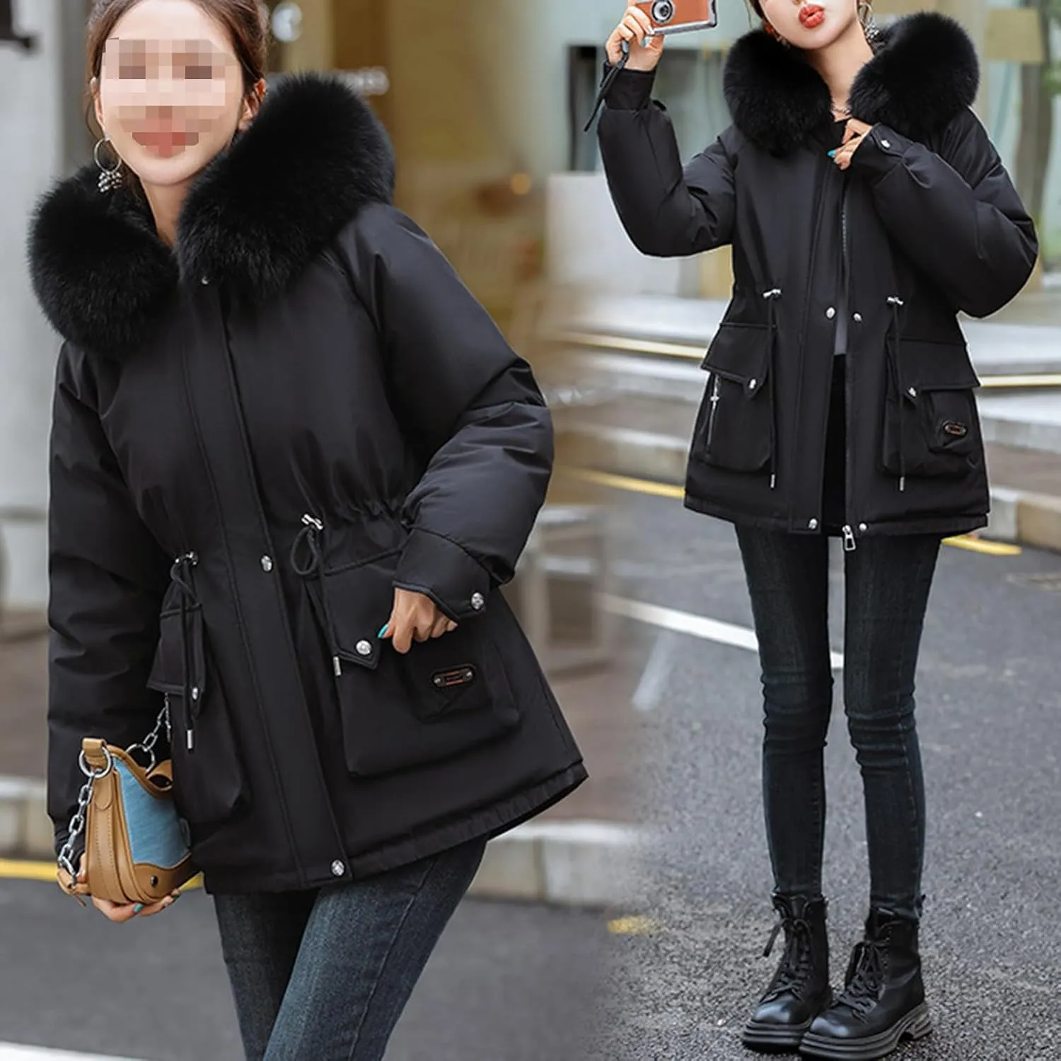 Women's Quilted Winter Coat Warm Puffer Jacket Thicken Parka with Removable Hood