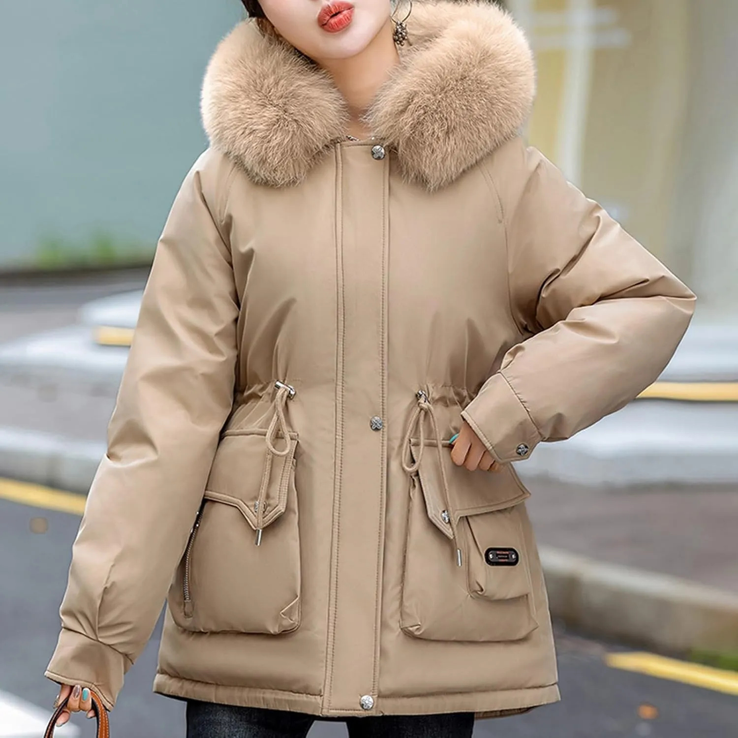 Women's Quilted Winter Coat Warm Puffer Jacket Thicken Parka with Removable Hood