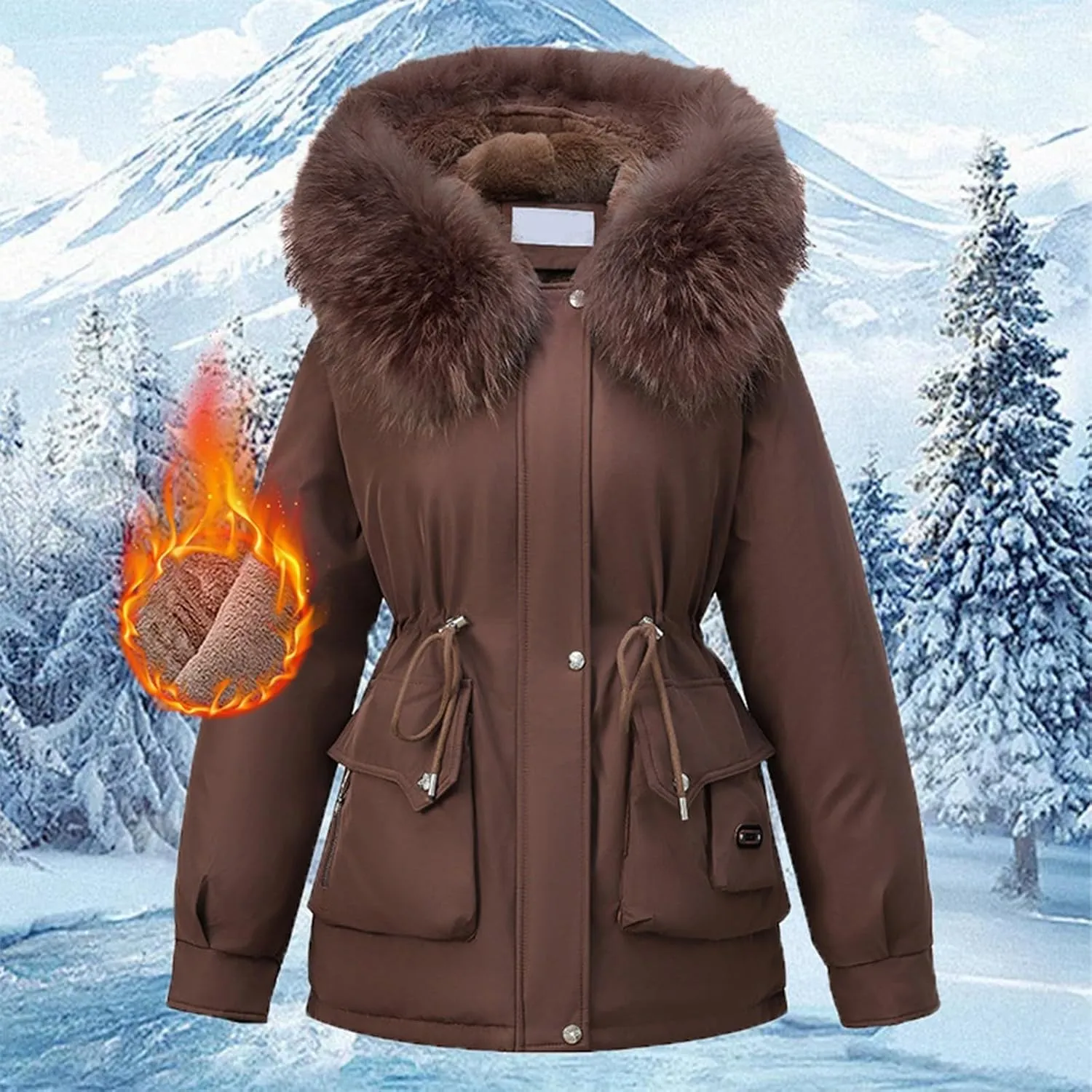 Women's Quilted Winter Coat Warm Puffer Jacket Thicken Parka with Removable Hood