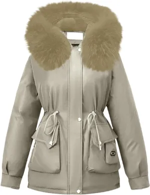 Women's Quilted Winter Coat Warm Puffer Jacket Thicken Parka with Removable Hood