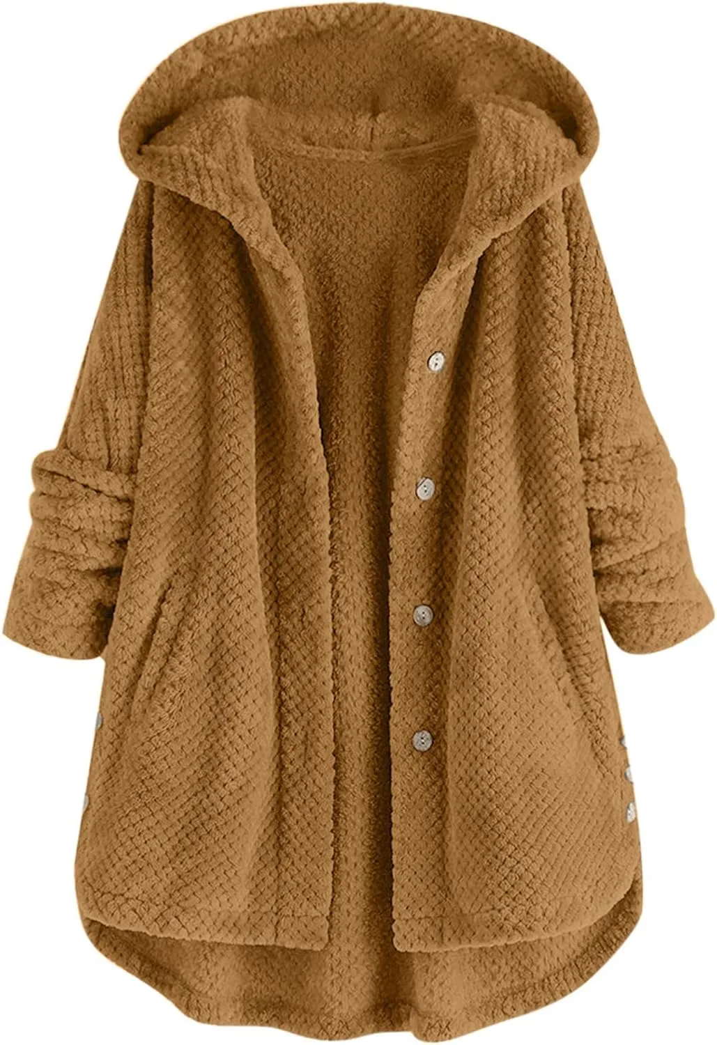 Womens Sherpa Hoodie Long Sleeve Teddy Bear Jacket Button Fluffy Pullover Fleece Faux Fur Cardigan Coats for Ladies