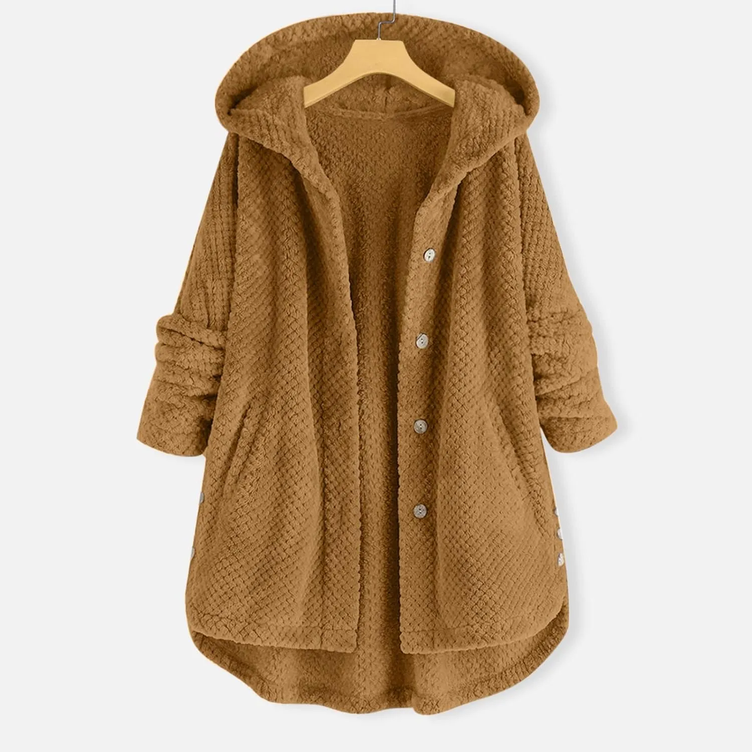 Womens Sherpa Hoodie Long Sleeve Teddy Bear Jacket Button Fluffy Pullover Fleece Faux Fur Cardigan Coats for Ladies