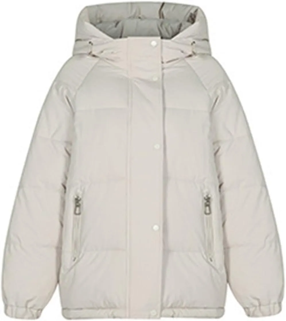 Women's Solid Puffer Coat Baggy Short Down Jacket Zipper Thick Stand Collar Hooded Pockets Casual Winter Coats