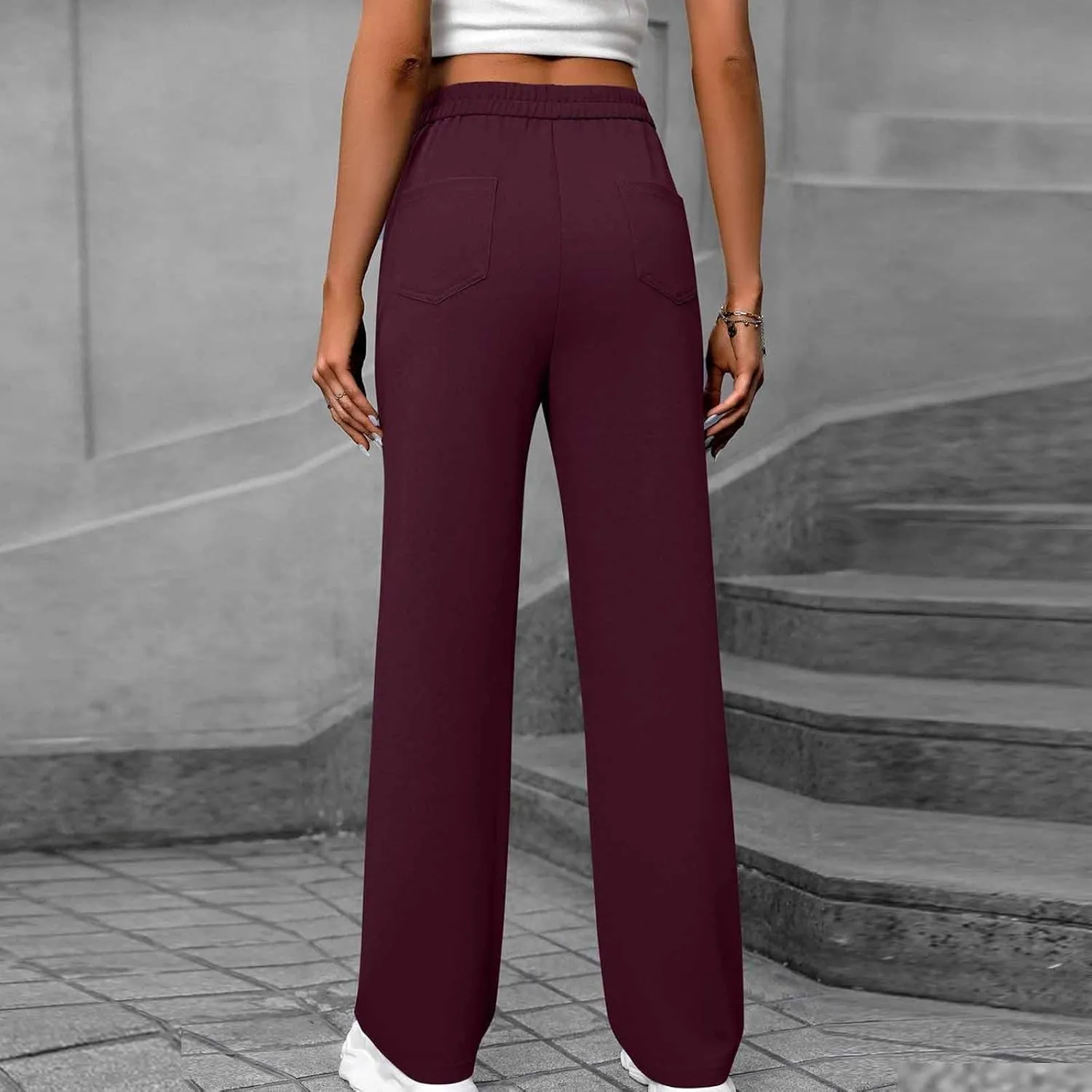 Women's Spring 2025 Pants Casual High Waist Straight Leg Pant Business Button Down Work Pants Trousers with Pockets