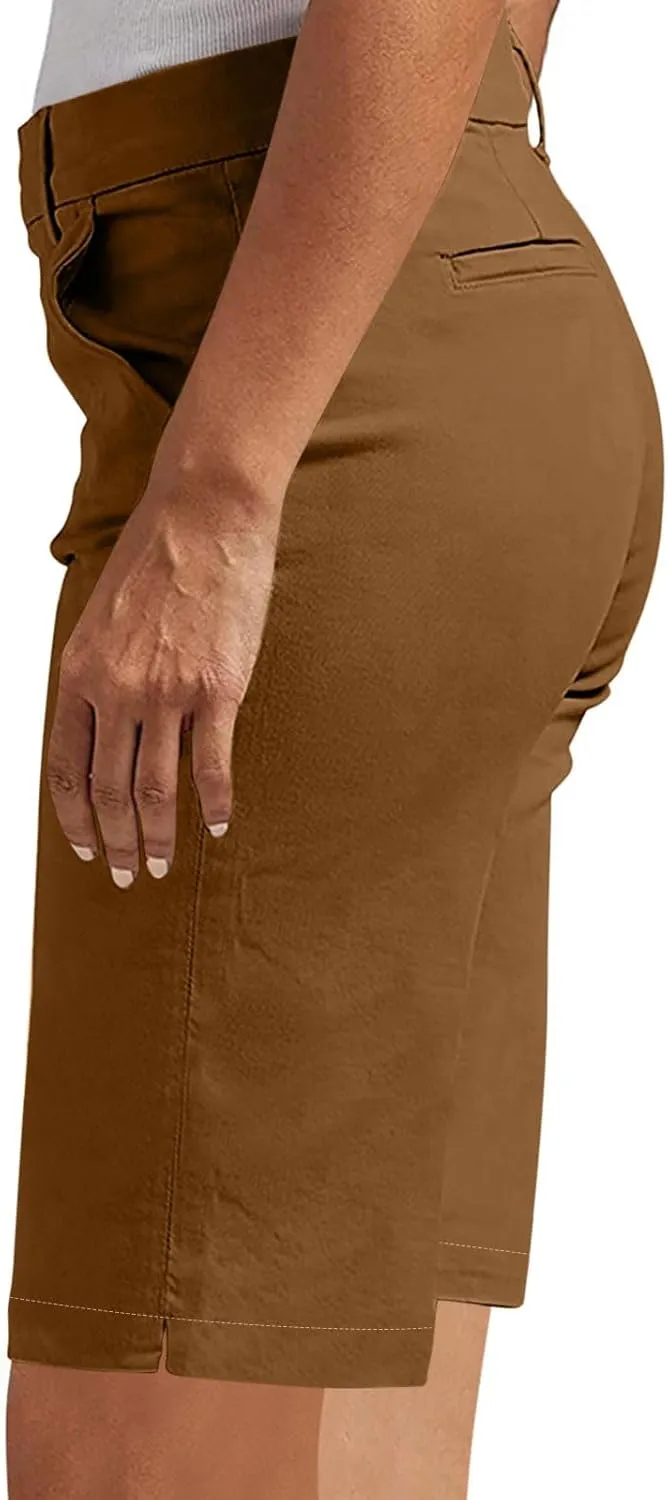 Womens Stretch Twill Shorts High Waisted Bermuda Shorts 2025 Summer Casual Knee Length Capri Pants with Pockets