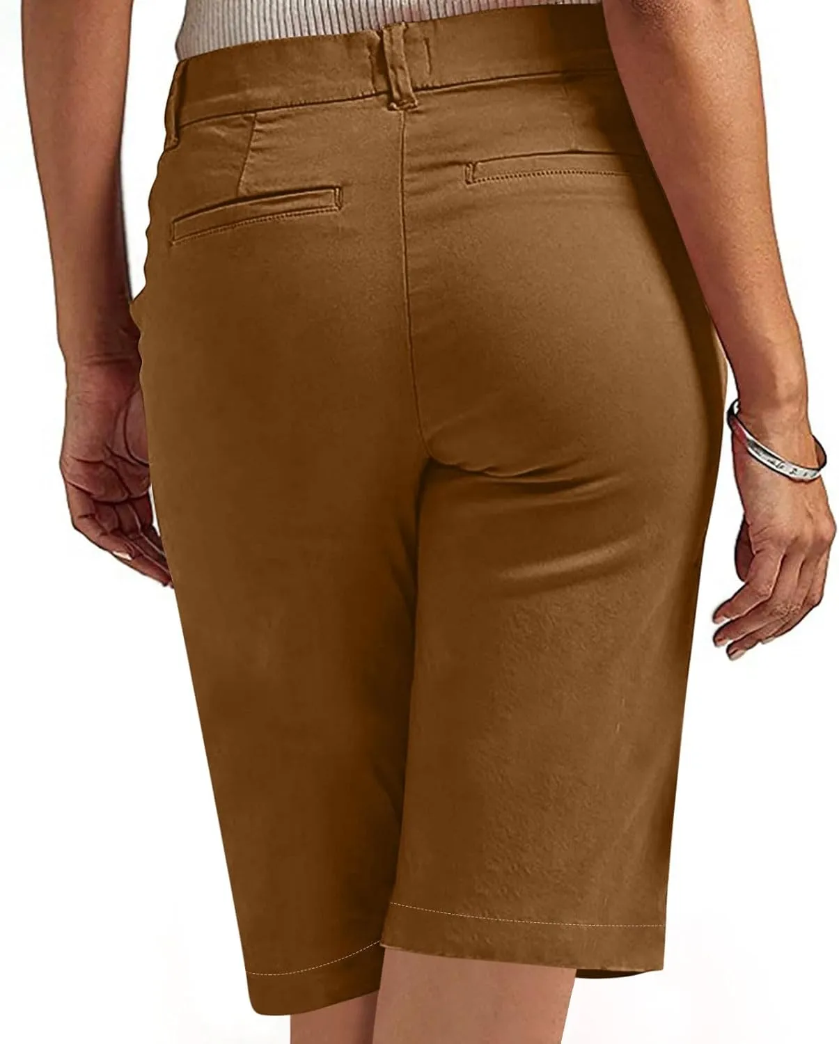 Womens Stretch Twill Shorts High Waisted Bermuda Shorts 2025 Summer Casual Knee Length Capri Pants with Pockets
