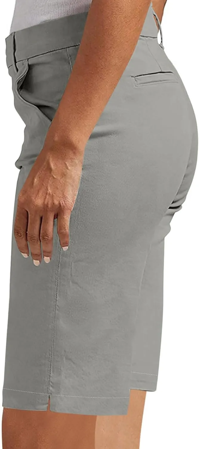Womens Stretch Twill Shorts High Waisted Bermuda Shorts 2025 Summer Casual Knee Length Capri Pants with Pockets