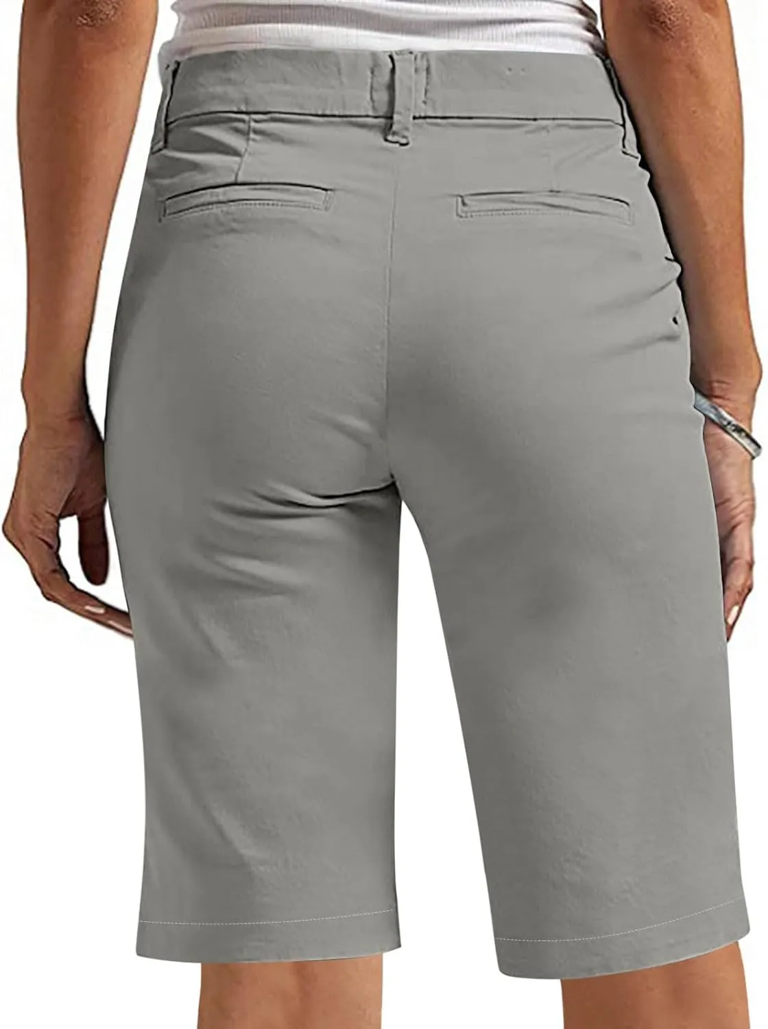 Womens Stretch Twill Shorts High Waisted Bermuda Shorts 2025 Summer Casual Knee Length Capri Pants with Pockets
