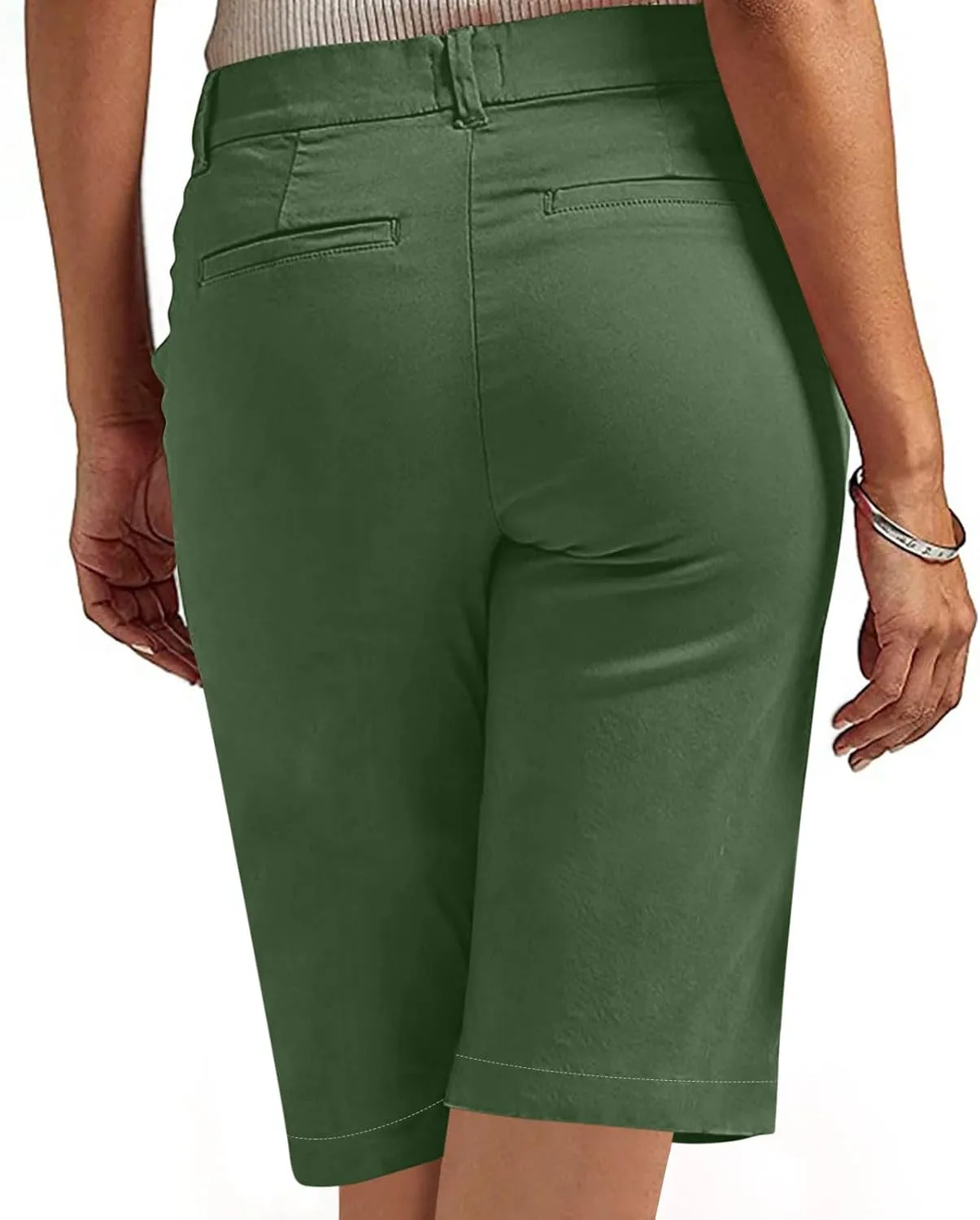 Womens Stretch Twill Shorts High Waisted Bermuda Shorts 2025 Summer Casual Knee Length Capri Pants with Pockets