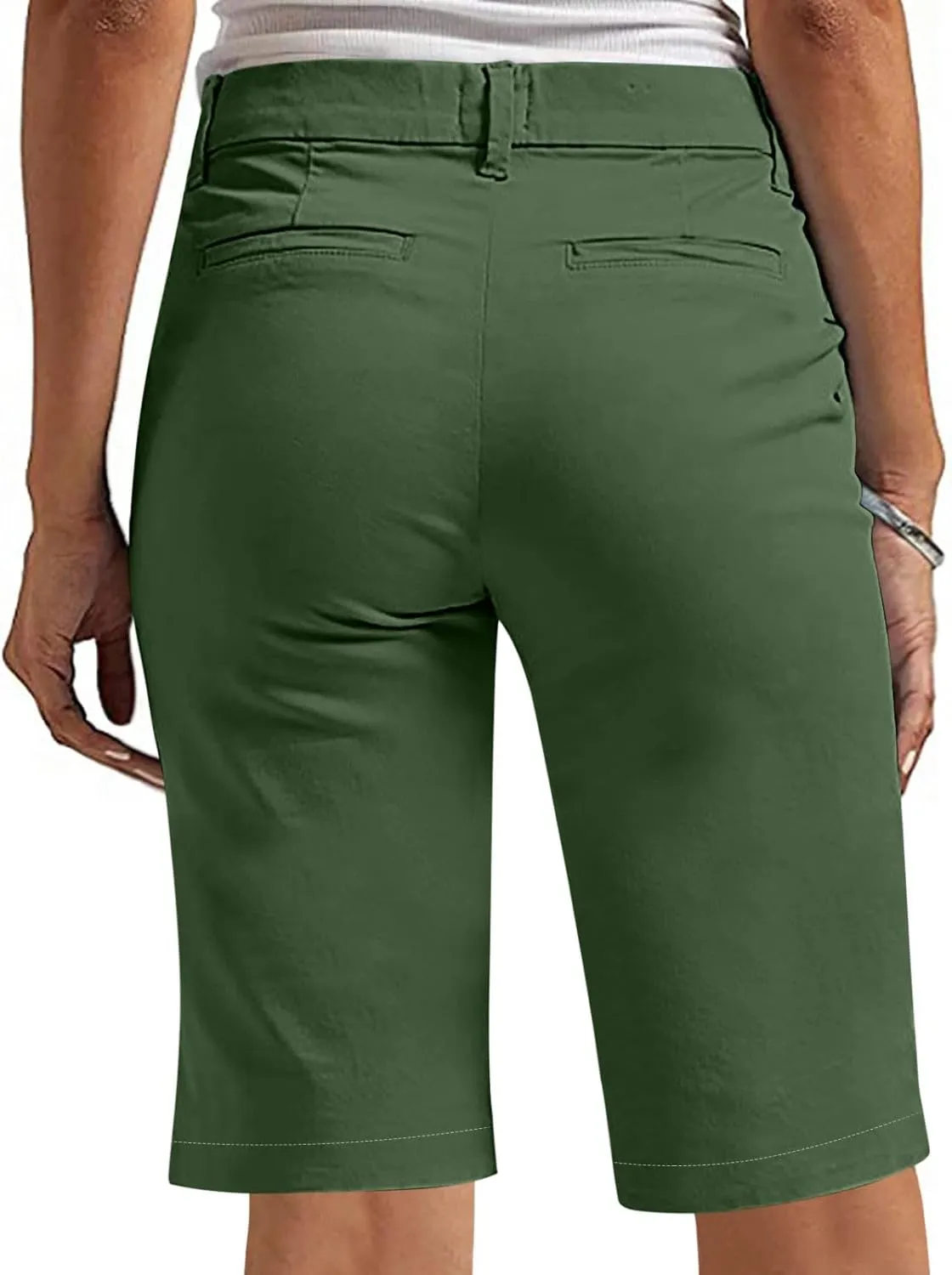 Womens Stretch Twill Shorts High Waisted Bermuda Shorts 2025 Summer Casual Knee Length Capri Pants with Pockets