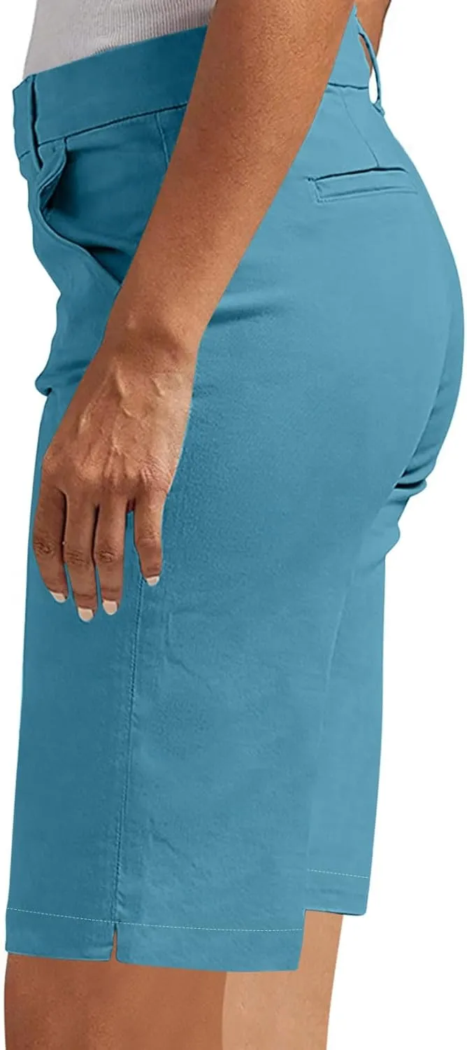 Womens Stretch Twill Shorts High Waisted Bermuda Shorts 2025 Summer Casual Knee Length Capri Pants with Pockets