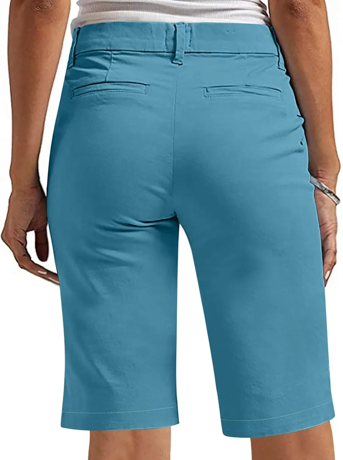 Womens Stretch Twill Shorts High Waisted Bermuda Shorts 2025 Summer Casual Knee Length Capri Pants with Pockets