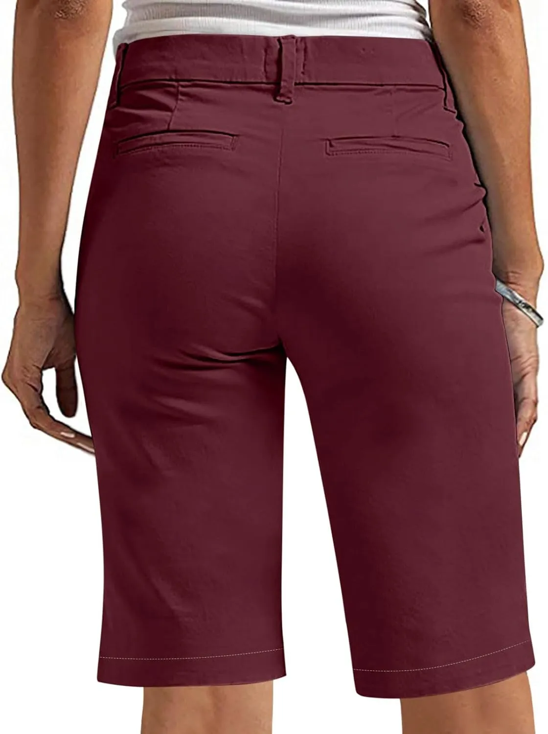 Womens Stretch Twill Shorts High Waisted Bermuda Shorts 2025 Summer Casual Knee Length Capri Pants with Pockets