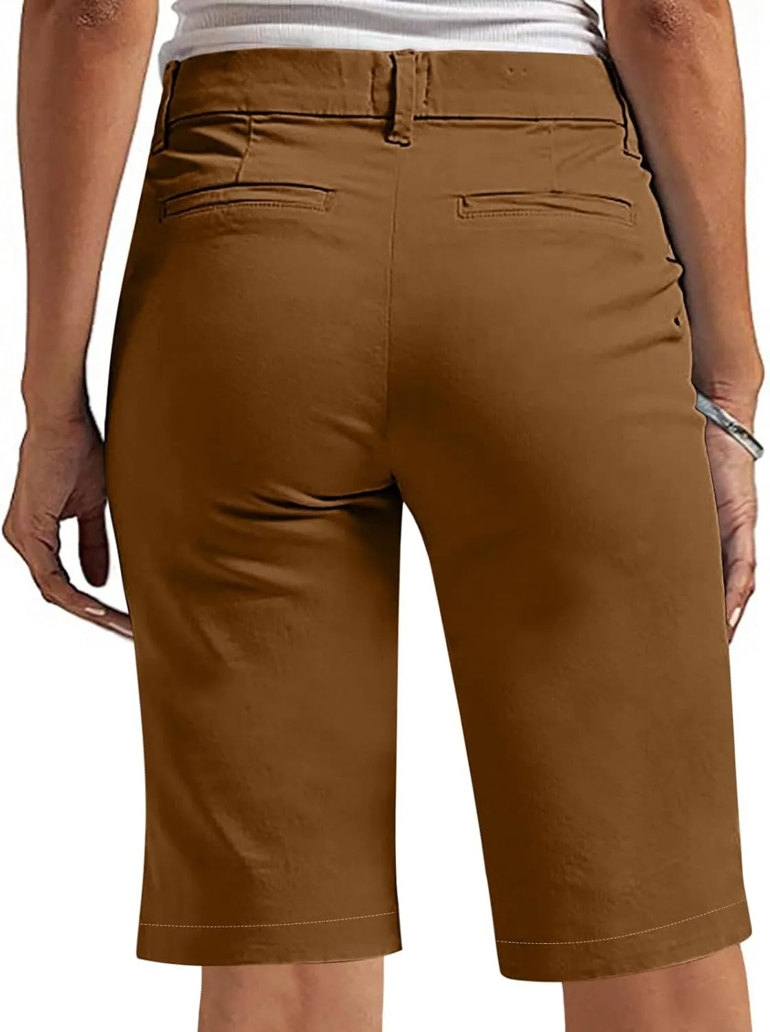 Womens Stretch Twill Shorts High Waisted Bermuda Shorts 2025 Summer Casual Knee Length Capri Pants with Pockets