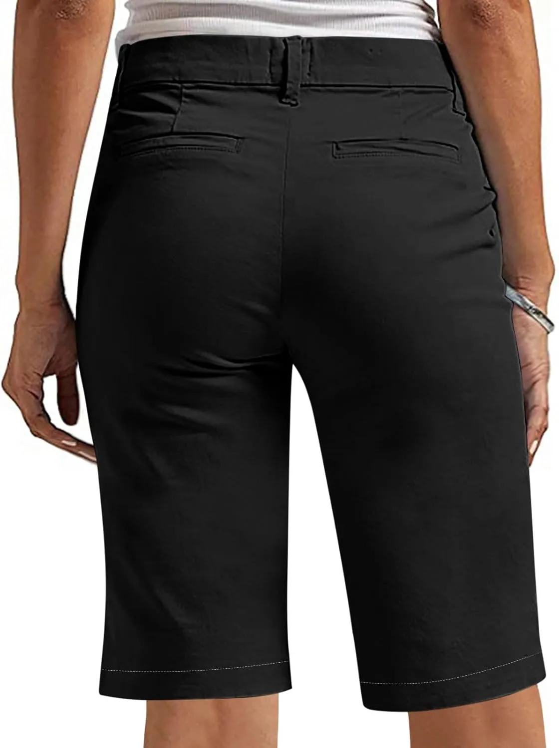 Womens Stretch Twill Shorts High Waisted Bermuda Shorts 2025 Summer Casual Knee Length Capri Pants with Pockets