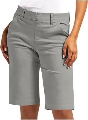 Womens Stretch Twill Shorts High Waisted Bermuda Shorts 2025 Summer Casual Knee Length Capri Pants with Pockets