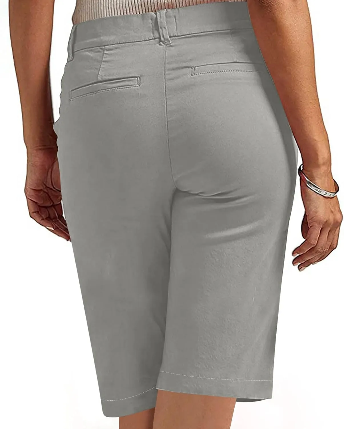 Womens Stretch Twill Shorts High Waisted Bermuda Shorts 2025 Summer Casual Knee Length Capri Pants with Pockets