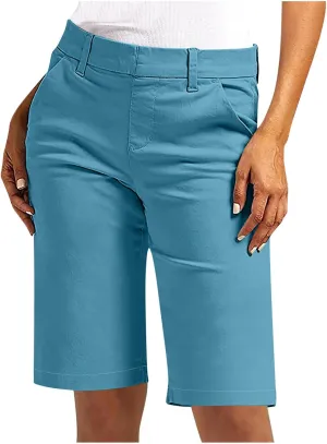 Womens Stretch Twill Shorts High Waisted Bermuda Shorts 2025 Summer Casual Knee Length Capri Pants with Pockets