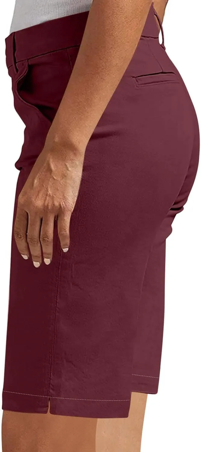 Womens Stretch Twill Shorts High Waisted Bermuda Shorts 2025 Summer Casual Knee Length Capri Pants with Pockets