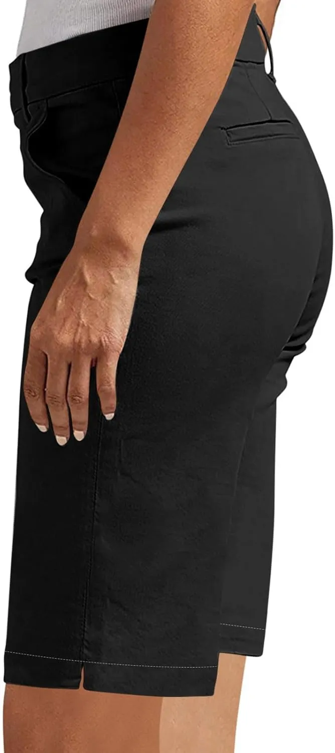 Womens Stretch Twill Shorts High Waisted Bermuda Shorts 2025 Summer Casual Knee Length Capri Pants with Pockets