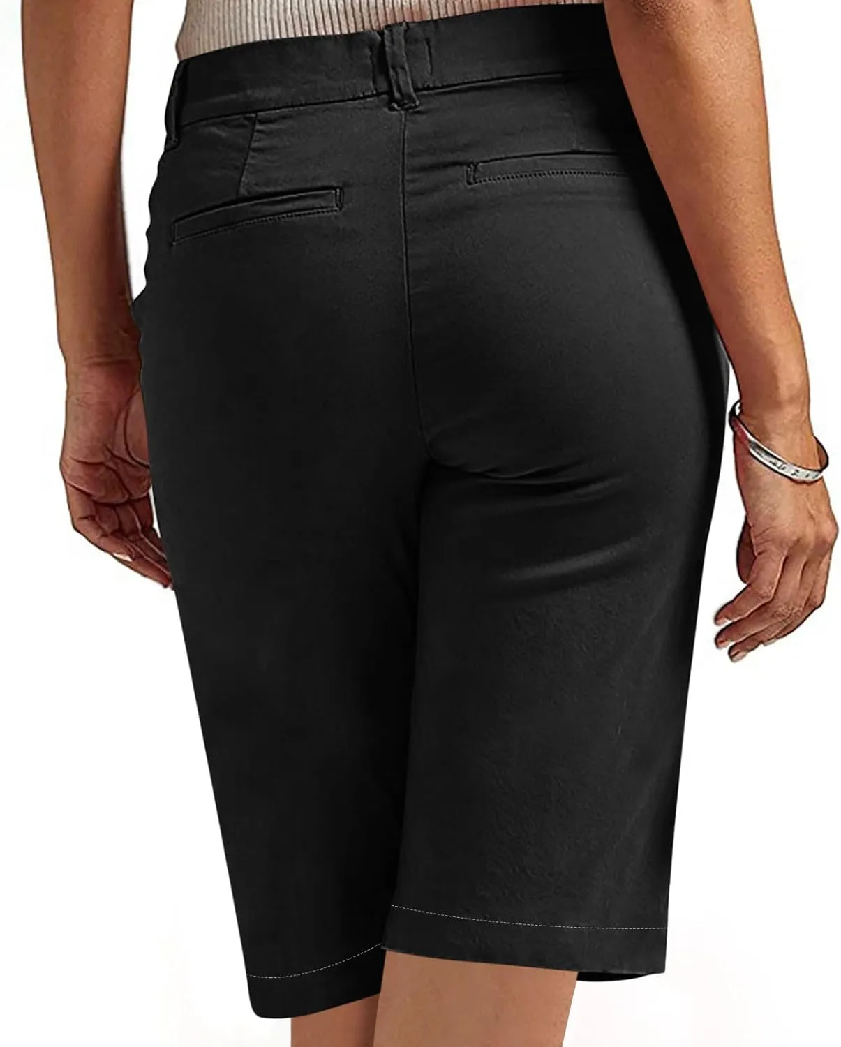 Womens Stretch Twill Shorts High Waisted Bermuda Shorts 2025 Summer Casual Knee Length Capri Pants with Pockets