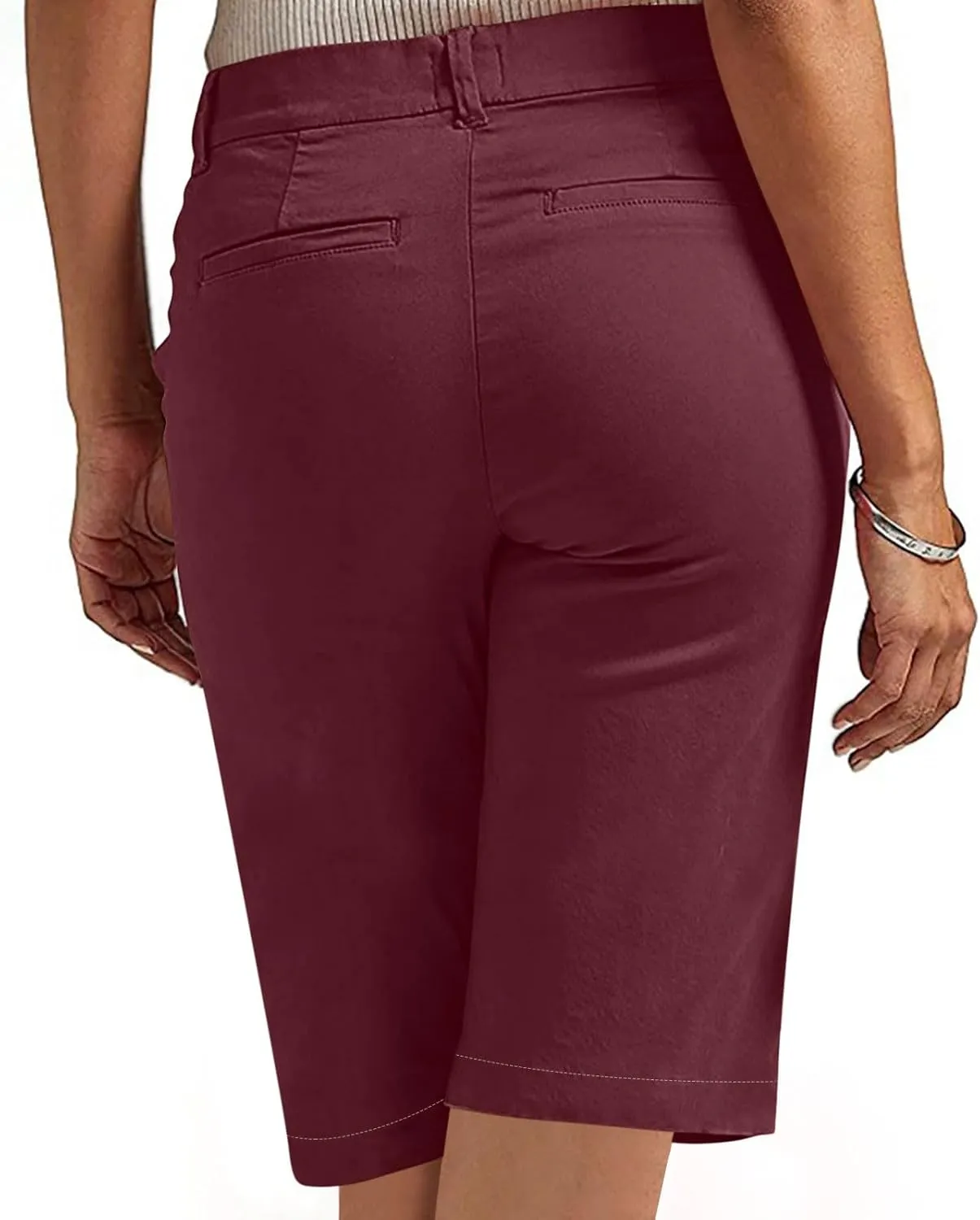 Womens Stretch Twill Shorts High Waisted Bermuda Shorts 2025 Summer Casual Knee Length Capri Pants with Pockets